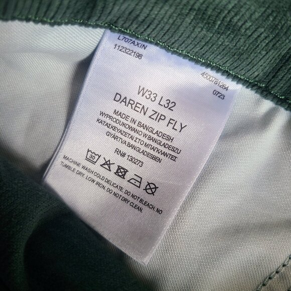 Lee Daren Zip Fly Green Corduroy Straight Leg Pants Men's Size W33 x L32 - Picture 3 of 5